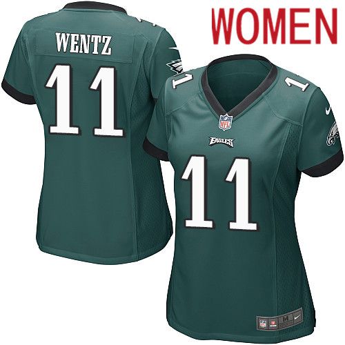 Women Philadelphia Eagles #11 Carson Wentz Nike Midnight Green Game NFL Jersey->women nfl jersey->Women Jersey